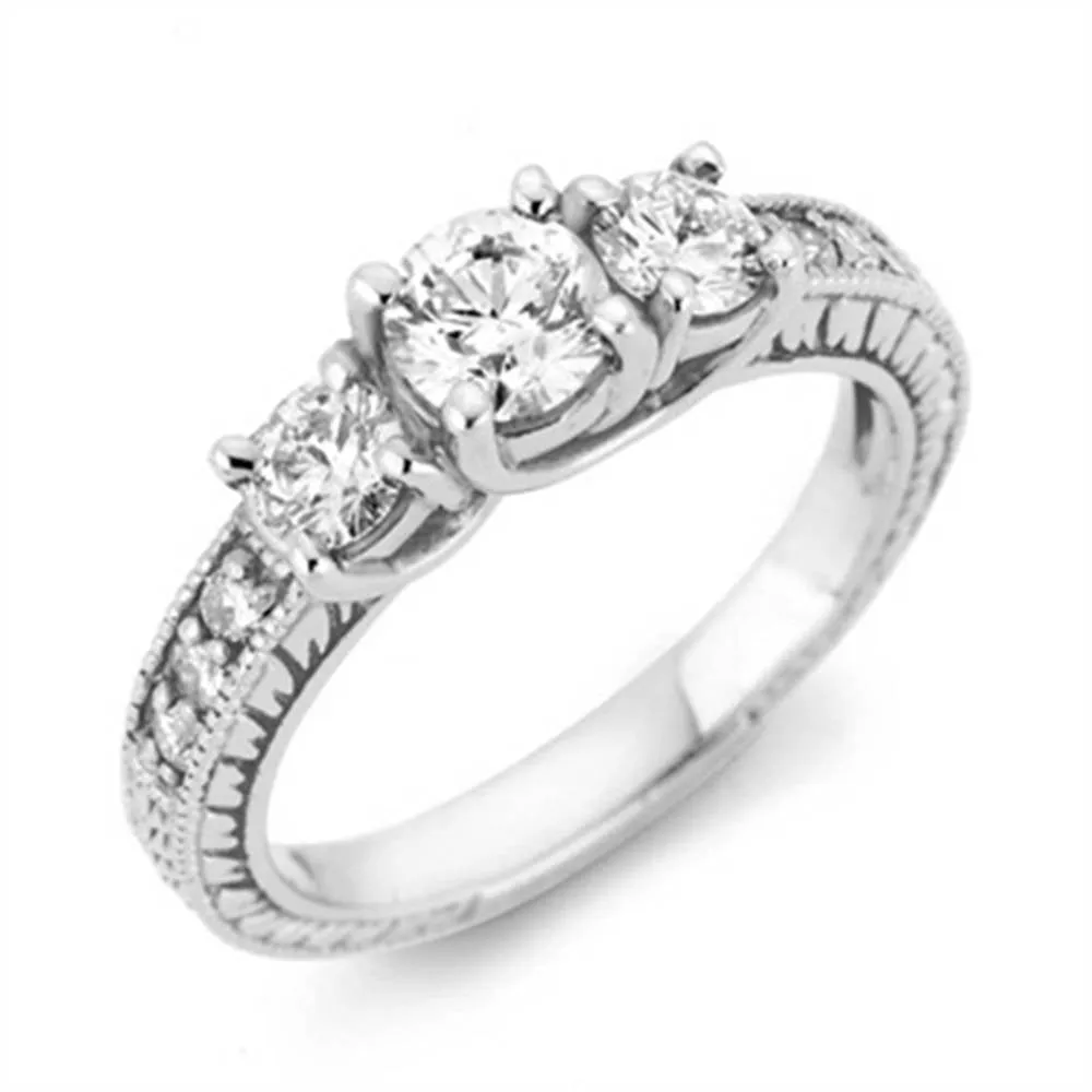 1 Carat Vintage 3-Stone Diamond Engagement Anniversary Ring 10k White Gold