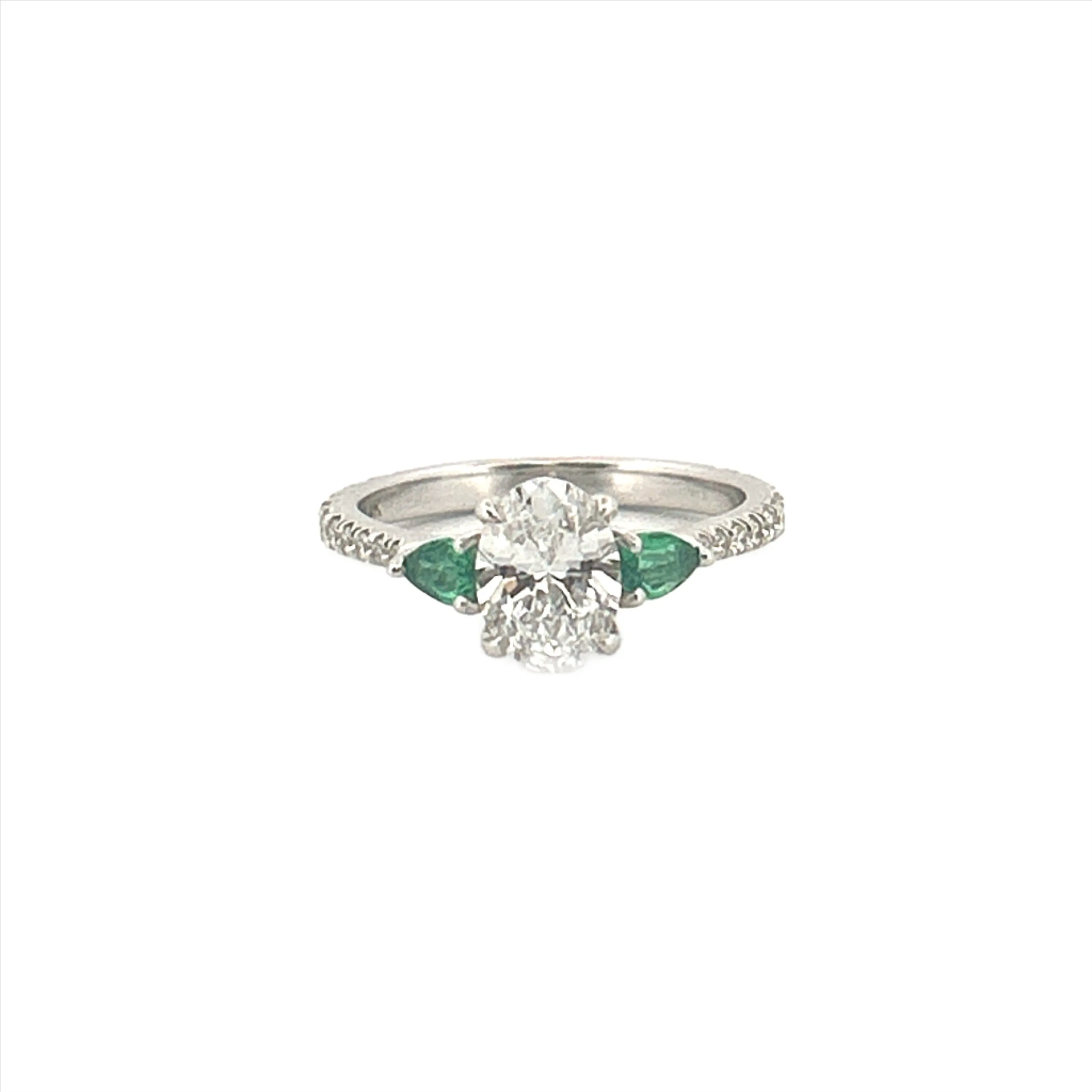 14K Gold Lab Grown Diamond and Emerald Prong Set Engagement Band