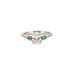 14K Gold Lab Grown Diamond and Emerald Prong Set Engagement Band