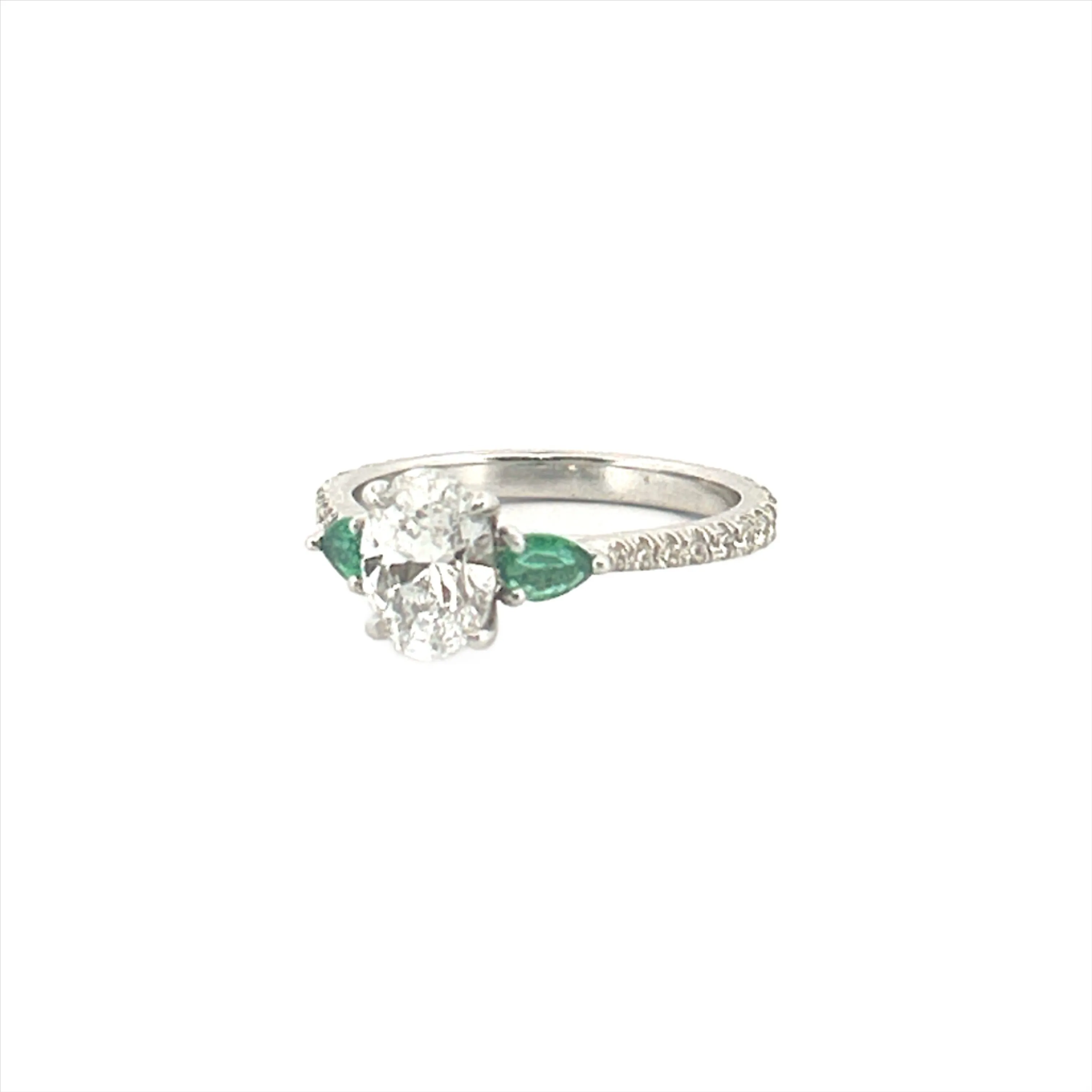 14K Gold Lab Grown Diamond and Emerald Prong Set Engagement Band