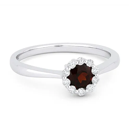 14K White Gold Round Garnet & Diamond Halo Ring R1073GAW