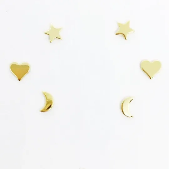 18k Gold Filled Dainty Earrings Trio Set of Star, Moon And Heart Studs