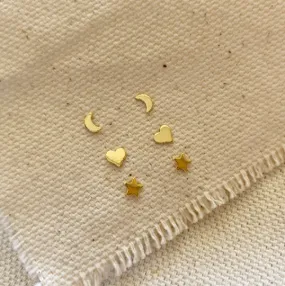 18k Gold Filled Dainty Earrings Trio Set of Star, Moon And Heart Studs