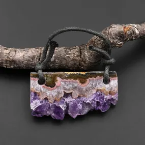 2 Hole Pendant Natural Purple Amethyst Stalactite Druzy Pendant Drilled Flat Slice Long Rectangle A2