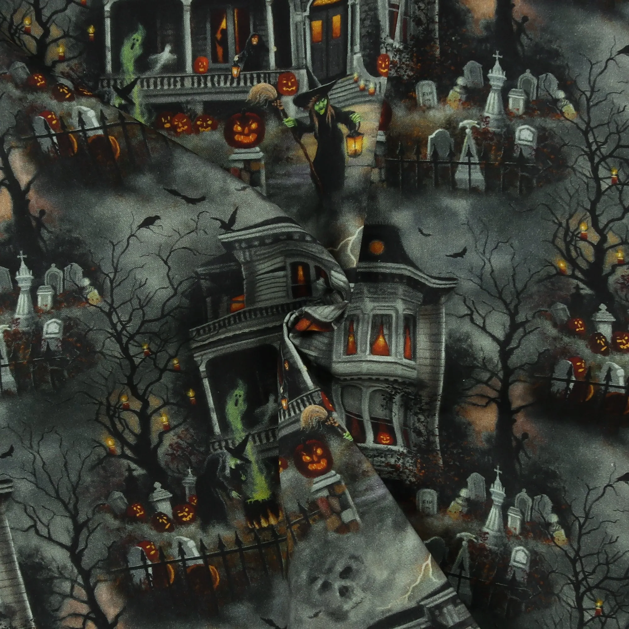 3 Wishes Fabrics - Printed Cotton - AN EERIE WELCOME - 003 - Grey