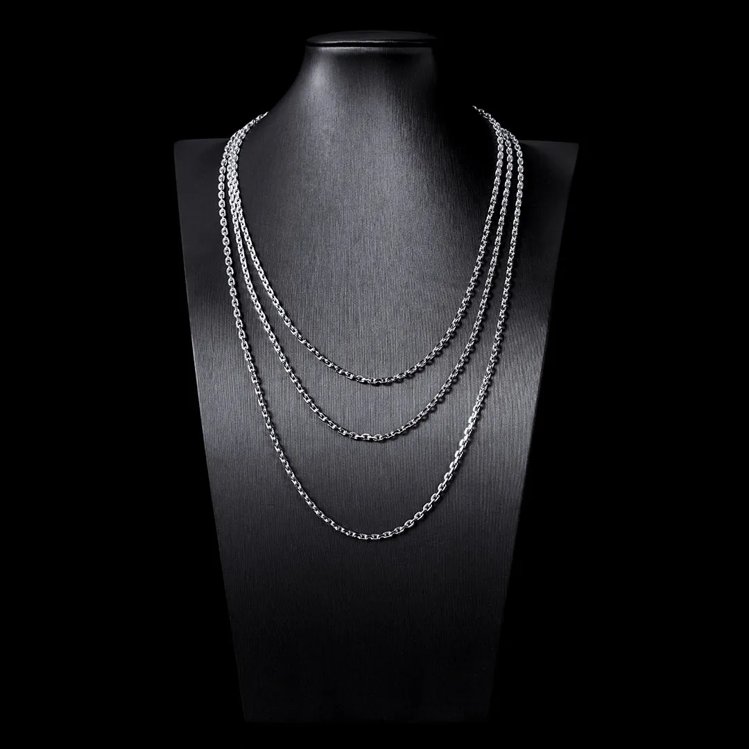 3mm White Gold Cable Chain in 925 Sterling Silver Gift Set