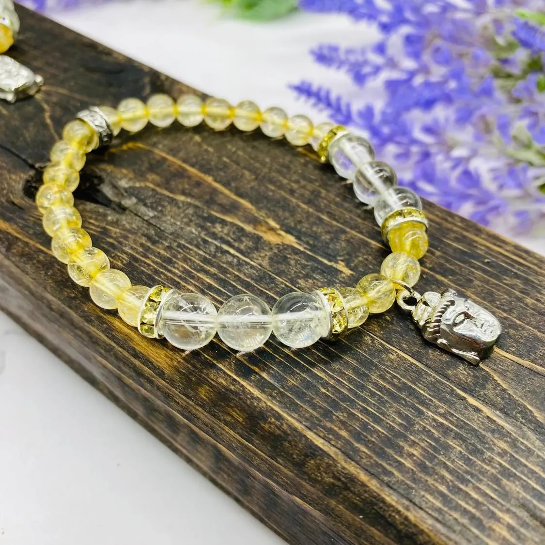 8 mm Citrine Bracelet with Charms, Quartz with Citrine, Tree of Life Bracelet, Citrine with Buddha Jewelry,  Stretch Bracelet, Gift for Her