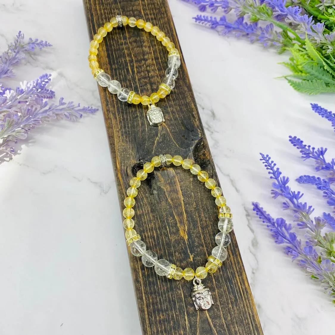 8 mm Citrine Bracelet with Charms, Quartz with Citrine, Tree of Life Bracelet, Citrine with Buddha Jewelry,  Stretch Bracelet, Gift for Her