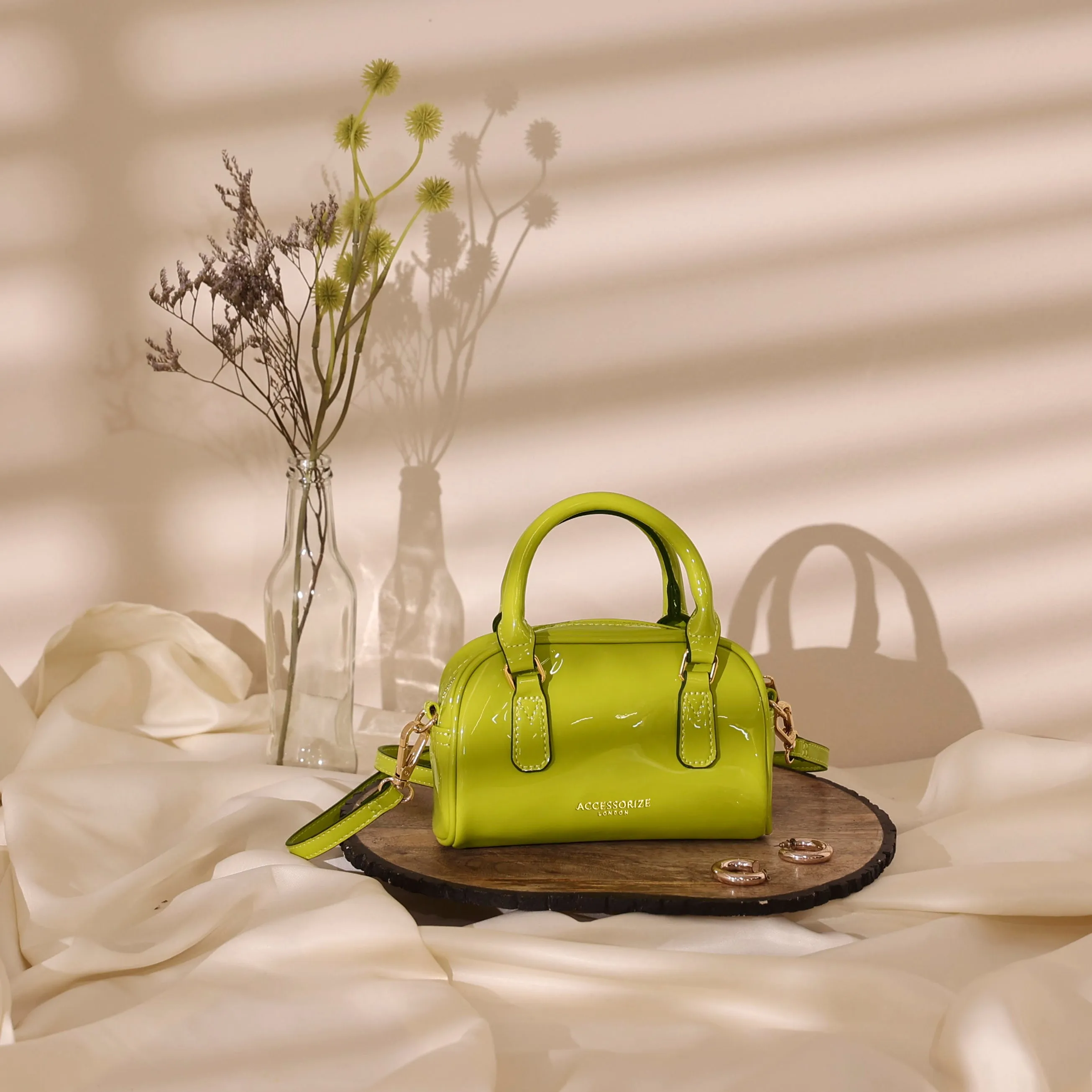 Accessorize London Women's Lime Small Patent Bowler Bag