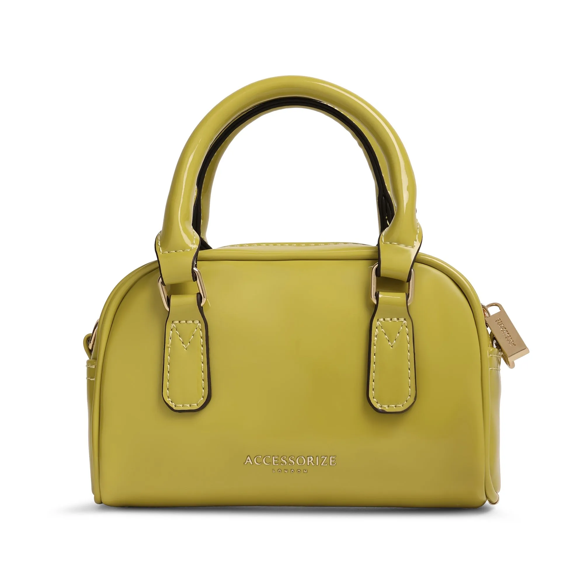 Accessorize London Women's Lime Small Patent Bowler Bag