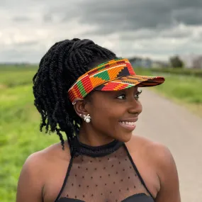 African print Sun visor cap - Orange / green Kente