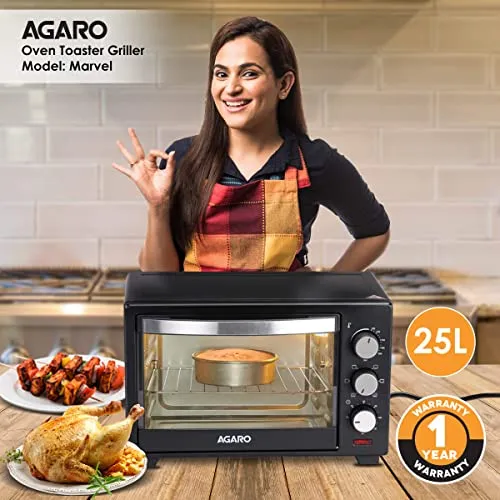 AGARO Marvel Oven Toaster Grill With Motorized Rotisserie&5 Heating Modes (Black,25 Litres),1600 Watts,25 Liter