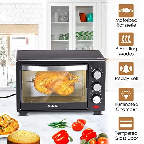 AGARO Marvel Oven Toaster Grill With Motorized Rotisserie&5 Heating Modes (Black,25 Litres),1600 Watts,25 Liter