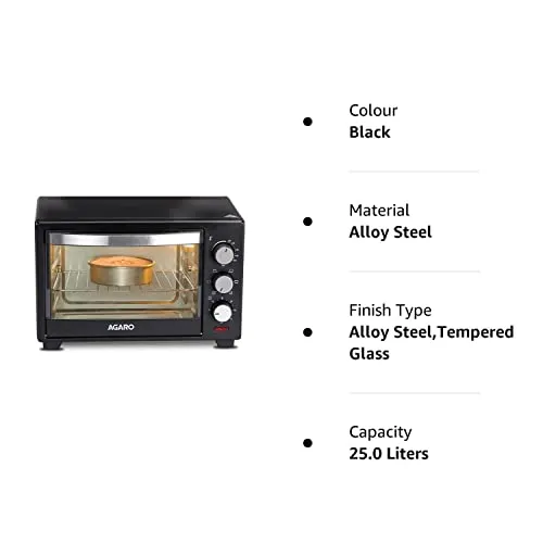 AGARO Marvel Oven Toaster Grill With Motorized Rotisserie&5 Heating Modes (Black,25 Litres),1600 Watts,25 Liter