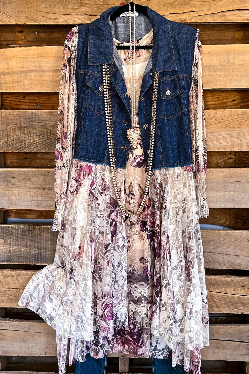 AHB EXCLUSIVE: All The While Vest  - Denim/Rose - 100% COTTON