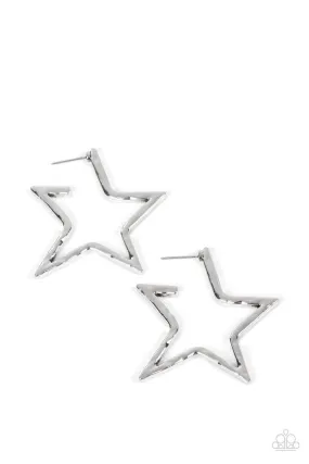 All-Star Attitude Silver Star Hoop Earrings - Paparazzi Accessories