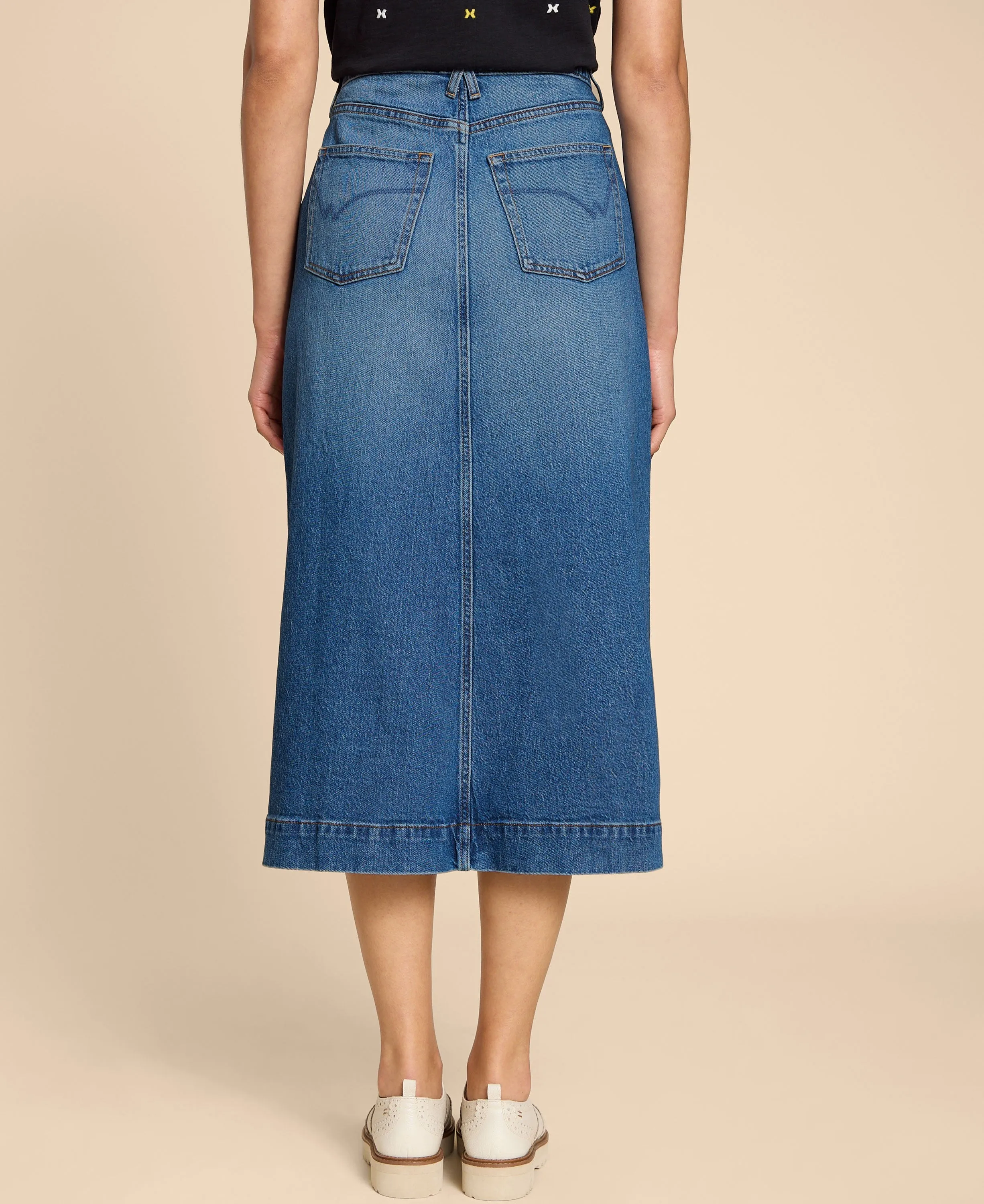 Allie Denim Midi Skirt - Light Denim