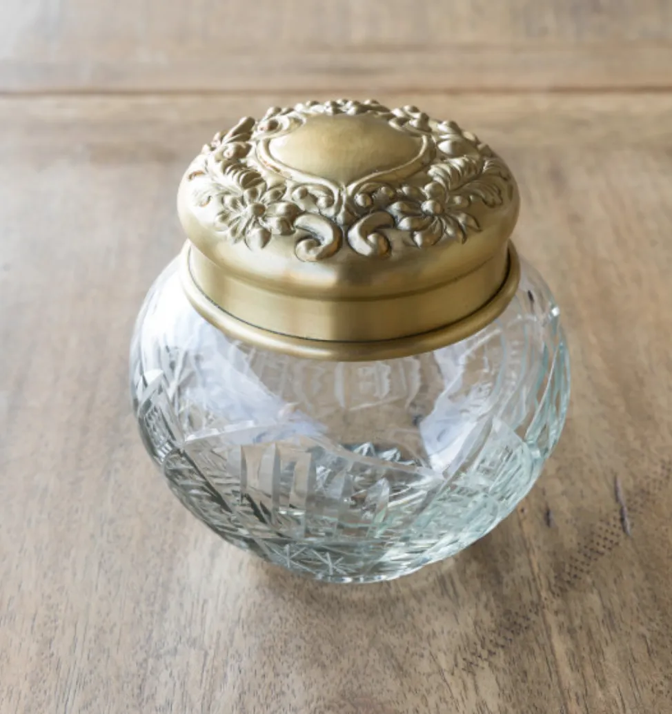 Antique Brass and Glass Pot Belly Jar