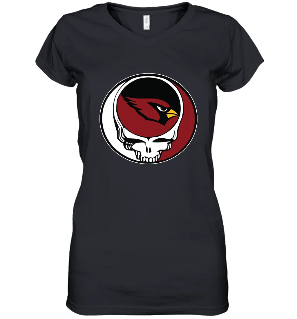 Arizona Cardinals Grateful Dead Steal Your Face NFL Football Womens V-Neck T-Shirt