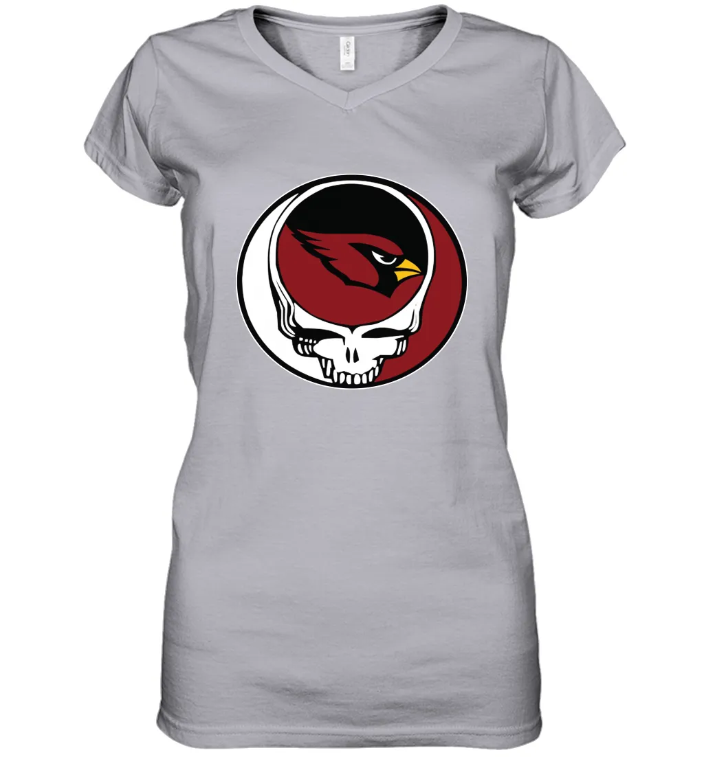 Arizona Cardinals Grateful Dead Steal Your Face NFL Football Womens V-Neck T-Shirt