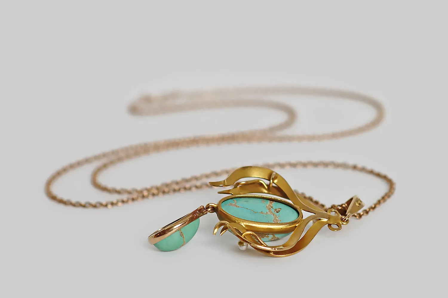 Art Nouveau Matrix Turquoise & Pearl Necklace