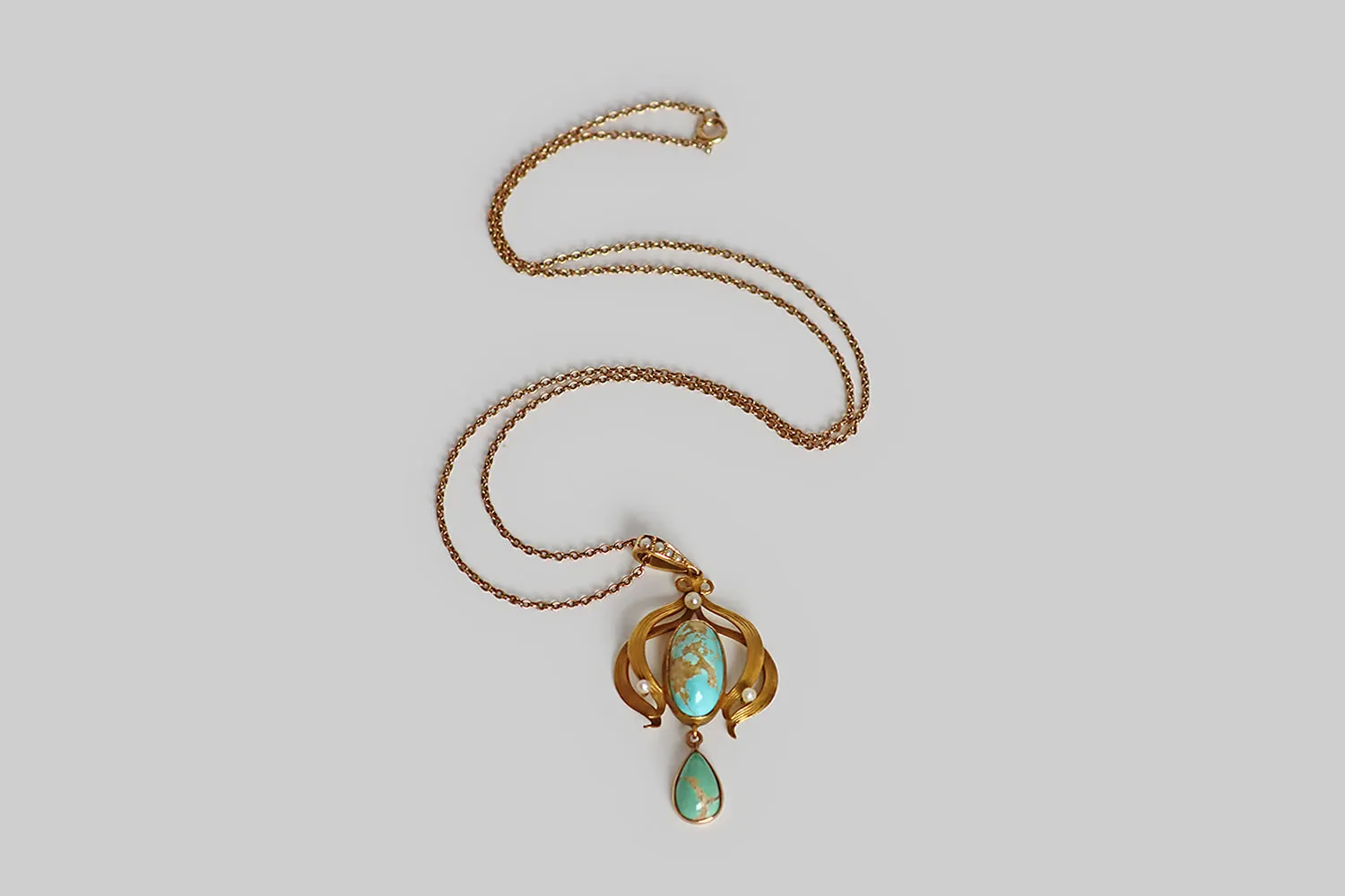 Art Nouveau Matrix Turquoise & Pearl Necklace