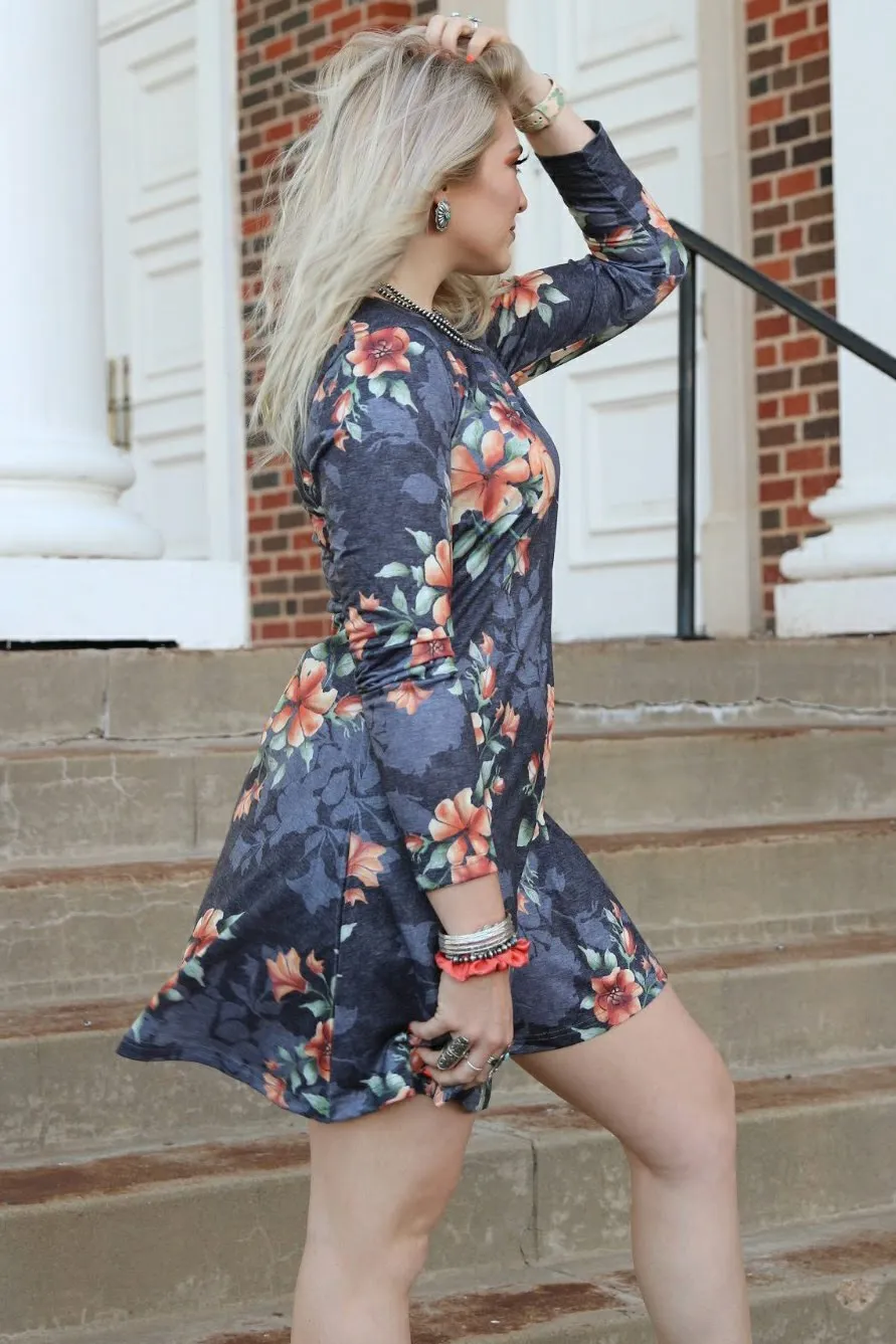 Aubrey Heather Blue Floral Dress: Brand Shirley & Stone