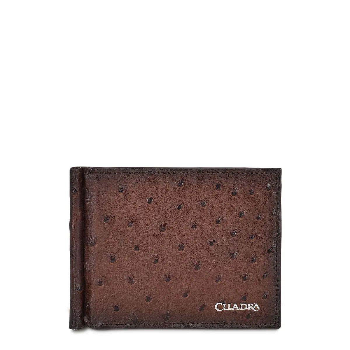 B3042A1 - Cuadra brown tobacco classic full quill ostrich leather bi fold wallet for men