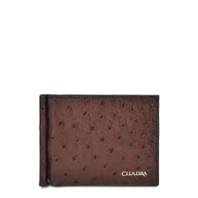 B3042A1 - Cuadra brown tobacco classic full quill ostrich leather bi fold wallet for men