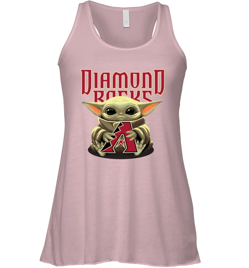 Baby Yoda Hugs Loves The Arizona Diamondbacks Baseball Womens Racerback Tank Top