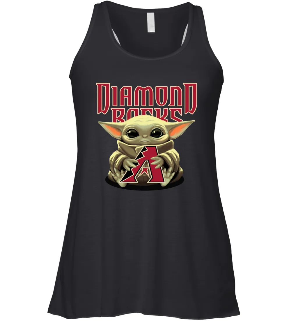 Baby Yoda Hugs Loves The Arizona Diamondbacks Baseball Womens Racerback Tank Top