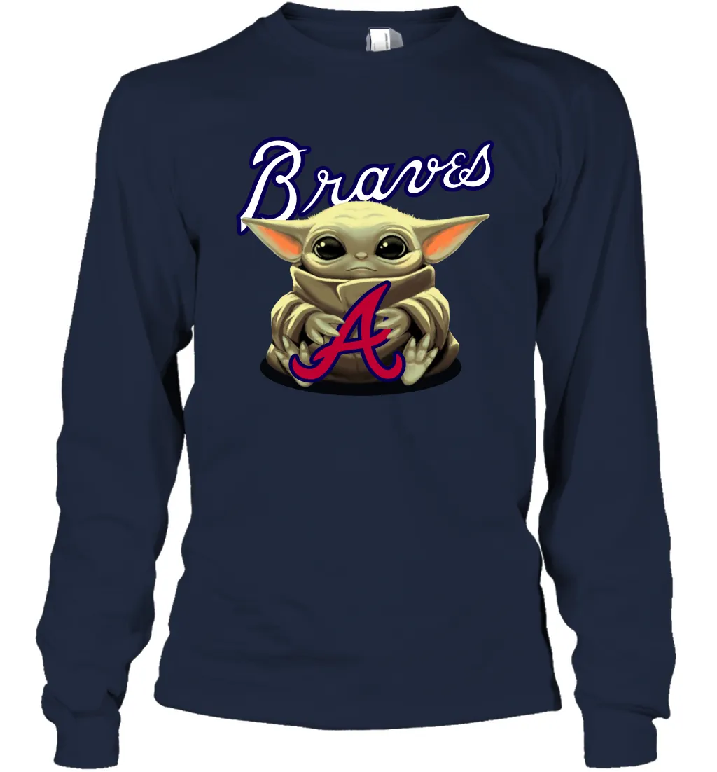 Baby Yoda Hugs Loves The Atlanta Braves Baseball Adult Long Sleeve T-Shirt