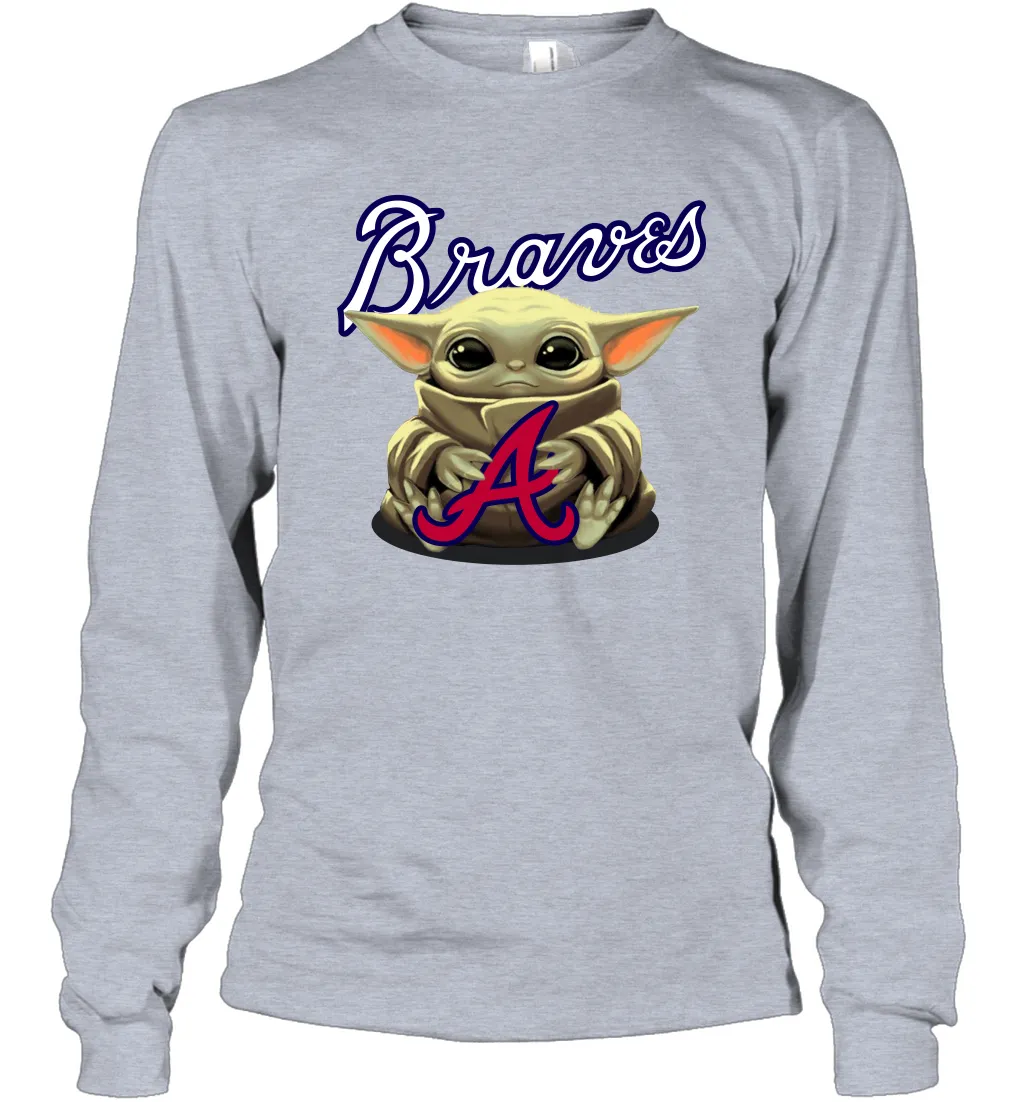 Baby Yoda Hugs Loves The Atlanta Braves Baseball Adult Long Sleeve T-Shirt