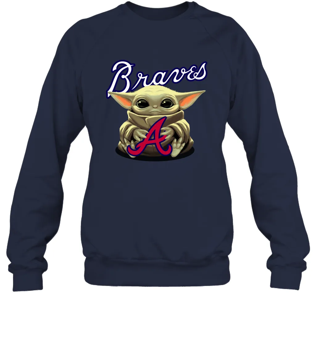 Baby Yoda Hugs Loves The Atlanta Braves Baseball Adult Sweatshirt