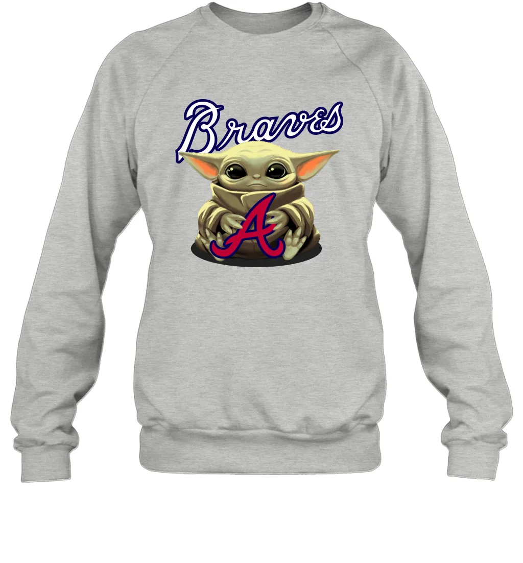 Baby Yoda Hugs Loves The Atlanta Braves Baseball Adult Sweatshirt