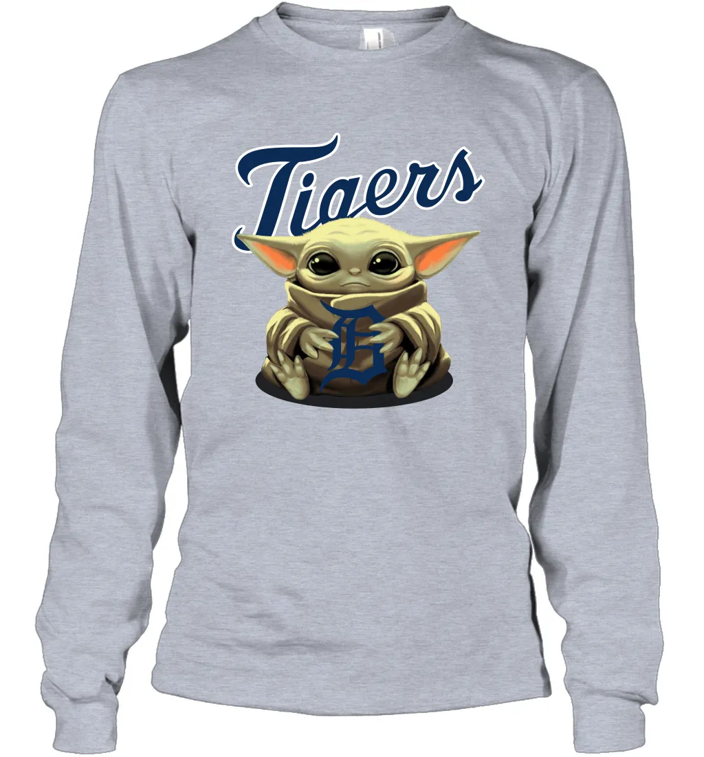 Baby Yoda Hugs Loves The Detroit Tigers Baseball Adult Long Sleeve T-Shirt