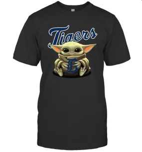 Baby Yoda Hugs Loves The Detroit Tigers Baseball Mens T-Shirt