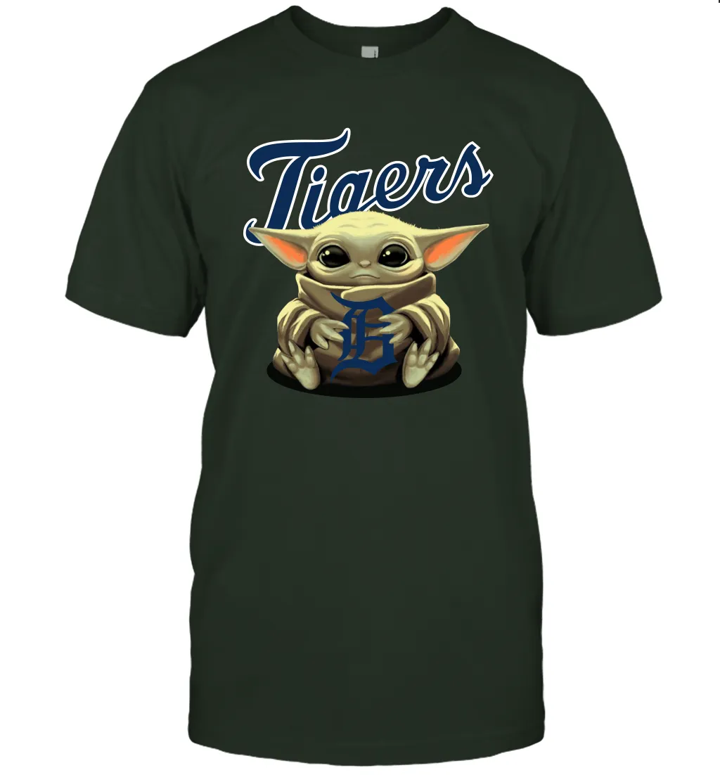 Baby Yoda Hugs Loves The Detroit Tigers Baseball Mens T-Shirt