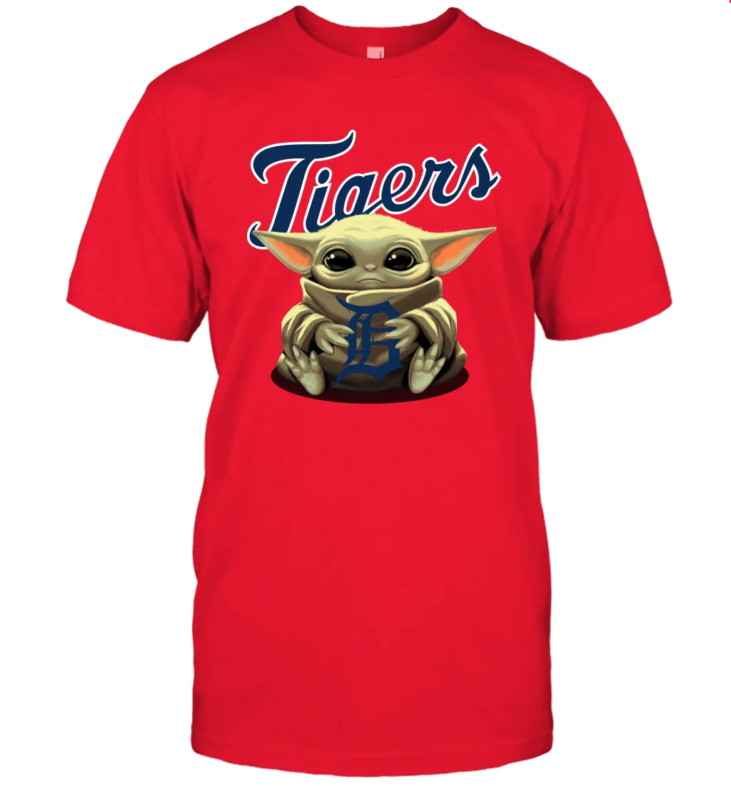 Baby Yoda Hugs Loves The Detroit Tigers Baseball Mens T-Shirt