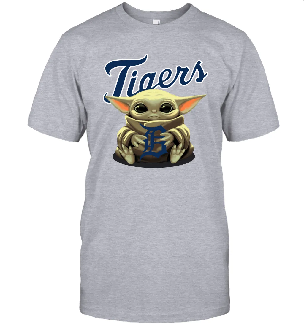 Baby Yoda Hugs Loves The Detroit Tigers Baseball Mens T-Shirt