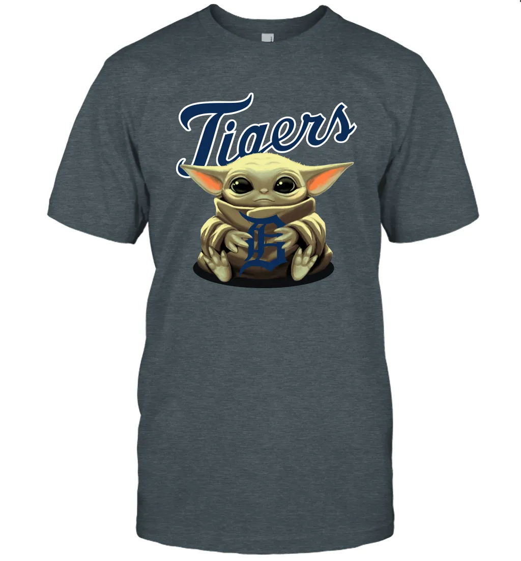 Baby Yoda Hugs Loves The Detroit Tigers Baseball Mens T-Shirt