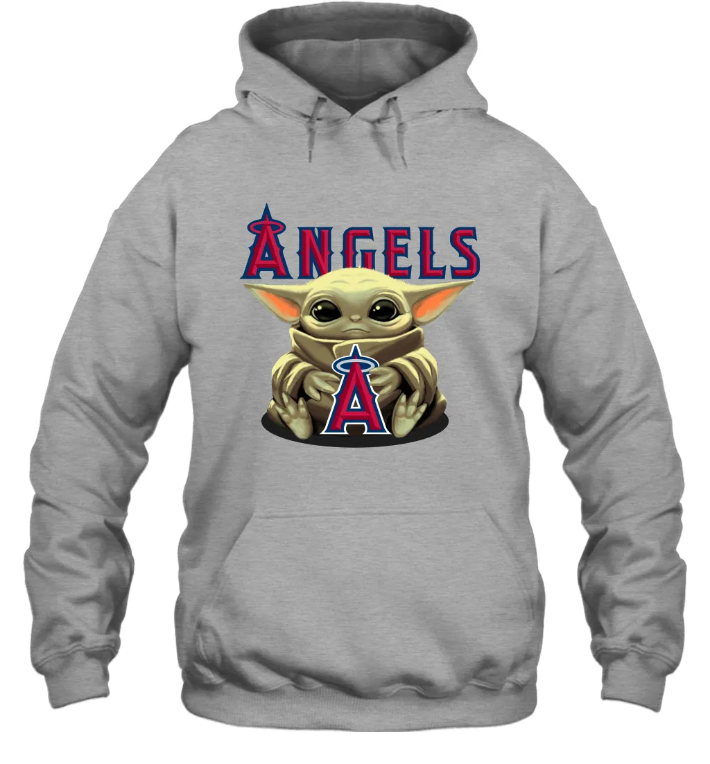 Baby Yoda Hugs Loves The Los Angeles Angels Baseball Adult Hoodie Sweatshirt