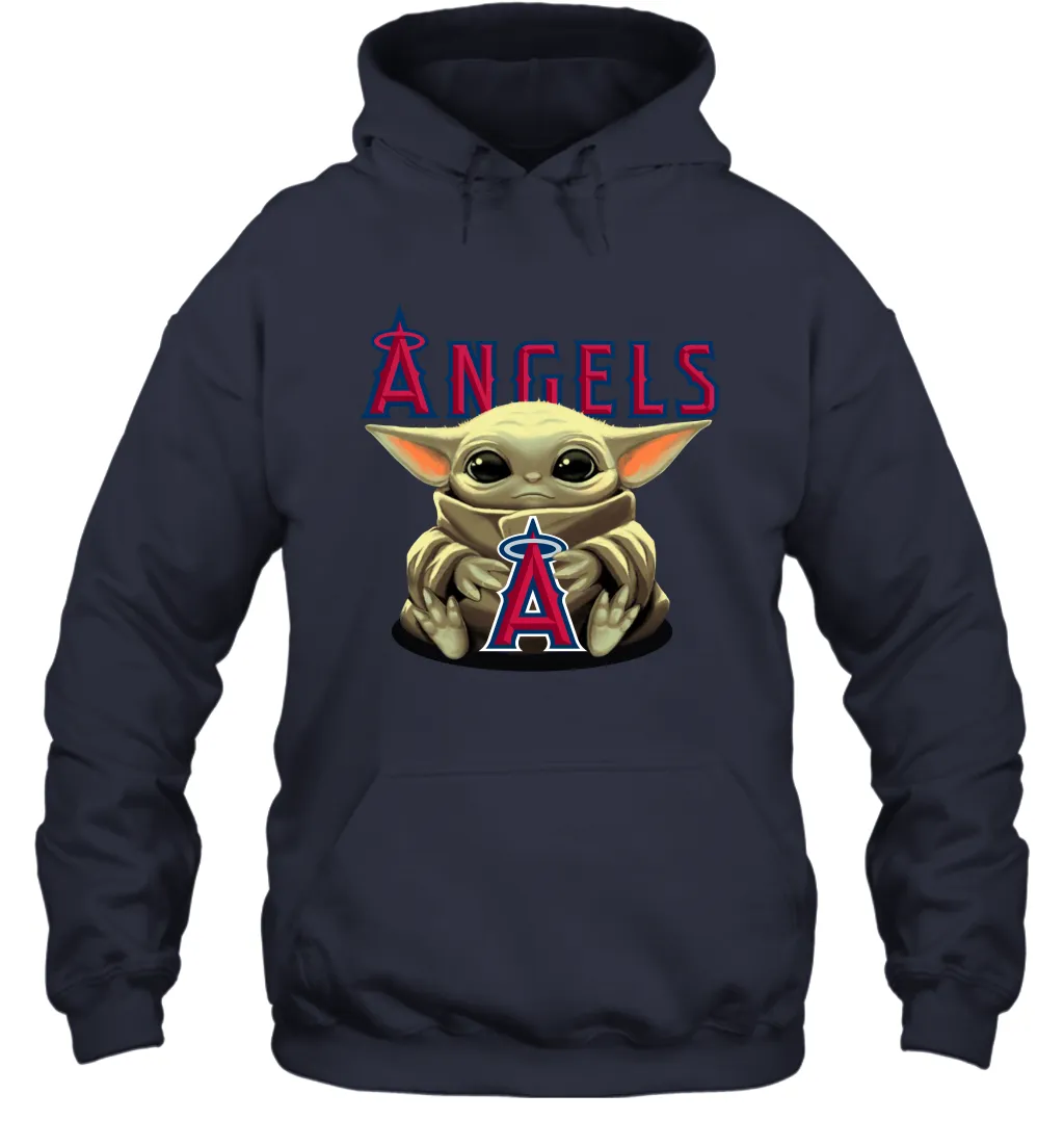 Baby Yoda Hugs Loves The Los Angeles Angels Baseball Adult Hoodie Sweatshirt