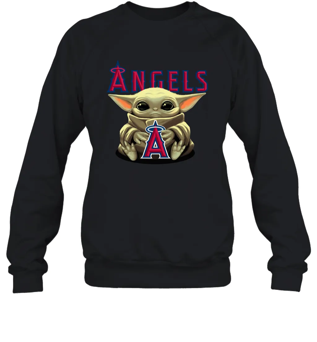 Baby Yoda Hugs Loves The Los Angeles Angels Baseball Adult Sweatshirt