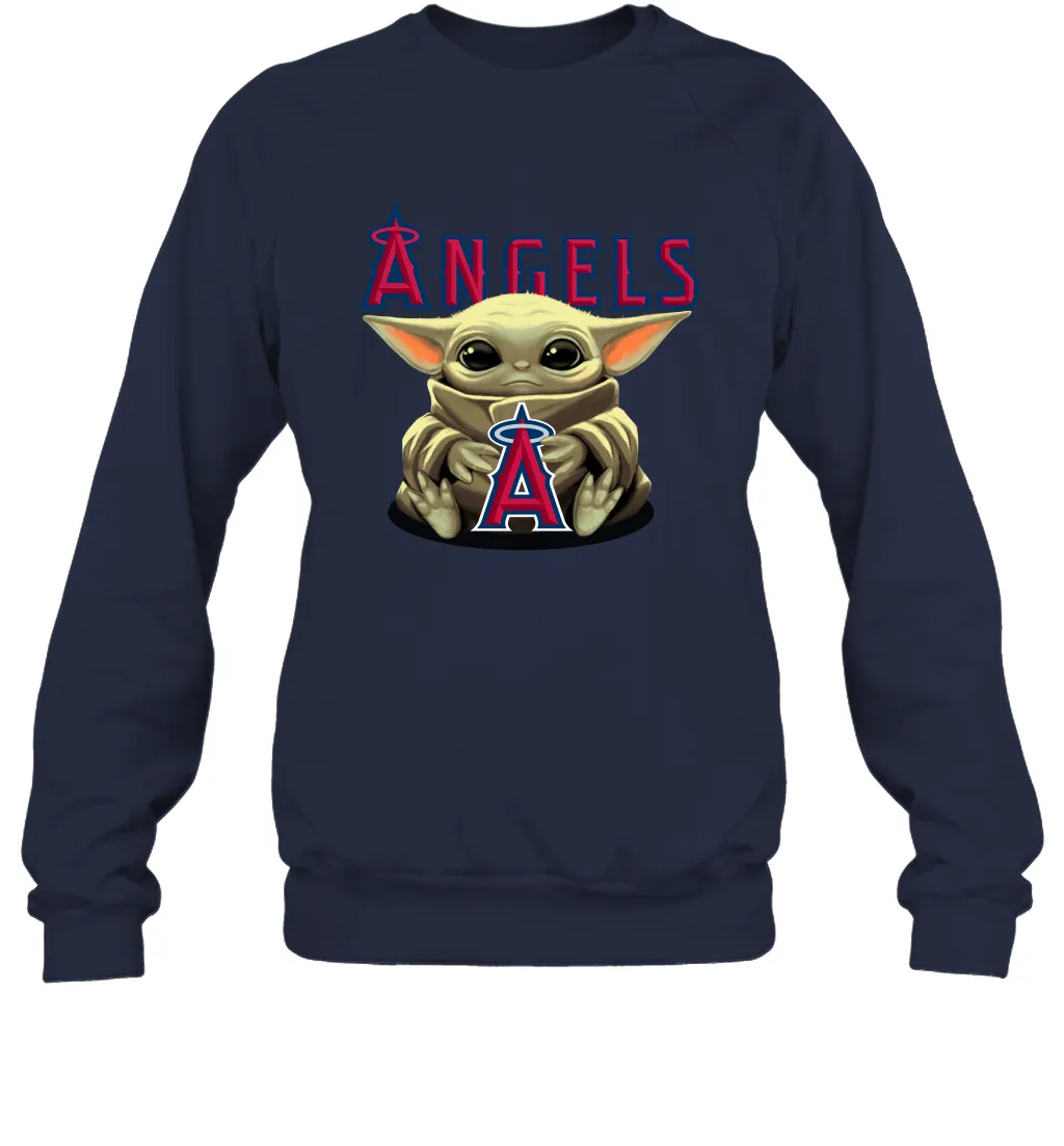 Baby Yoda Hugs Loves The Los Angeles Angels Baseball Adult Sweatshirt