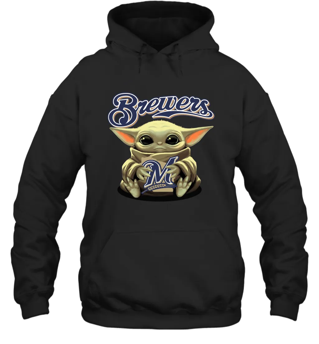 Baby Yoda Hugs Loves The Milwaukee Brewers Baseball Adult Hoodie Sweatshirt