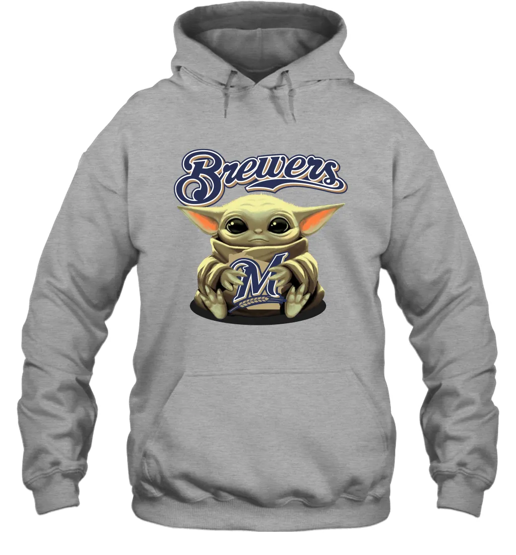 Baby Yoda Hugs Loves The Milwaukee Brewers Baseball Adult Hoodie Sweatshirt