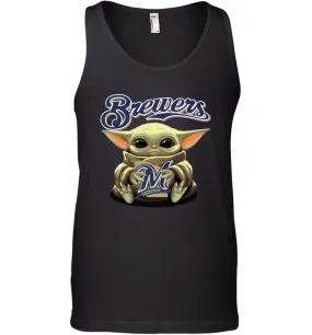 Baby Yoda Hugs Loves The Milwaukee Brewers Baseball Mens Tank Top