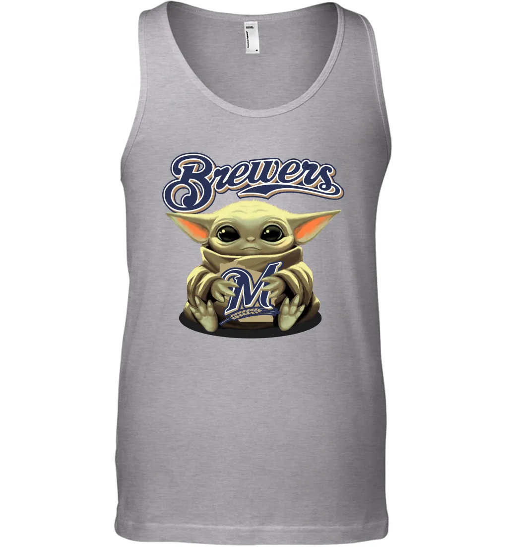 Baby Yoda Hugs Loves The Milwaukee Brewers Baseball Mens Tank Top