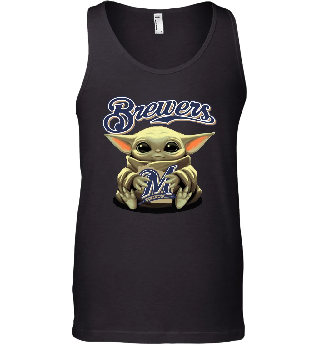 Baby Yoda Hugs Loves The Milwaukee Brewers Baseball Mens Tank Top